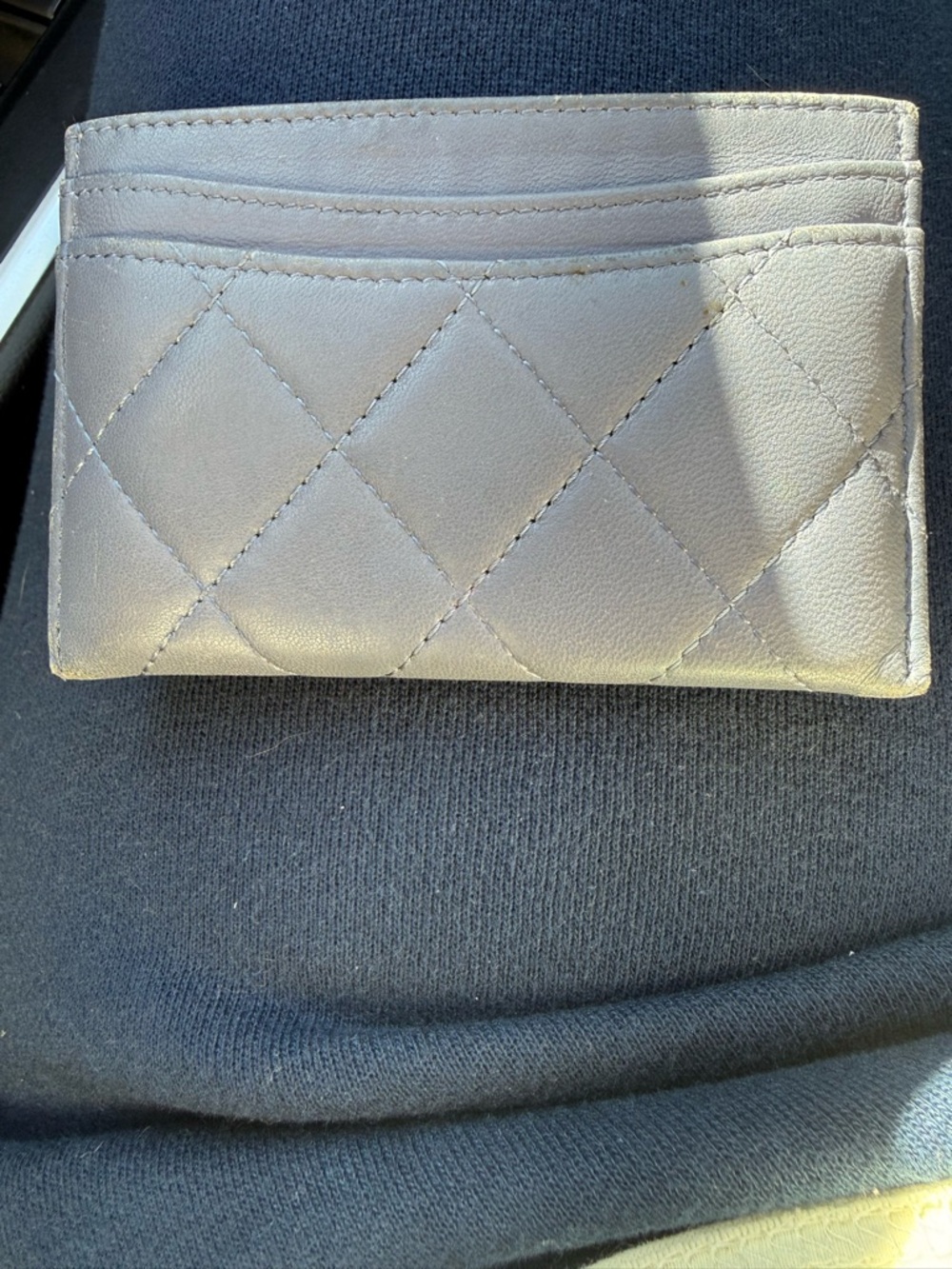 CHANEL Quilted Card Holder in Metallic Gray with Gold CC - Picture 4 of 11